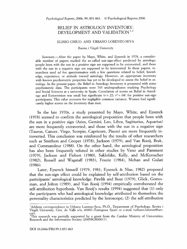 Belief in Astrology Inventory Validation | PDF | Statistical Analysis ...