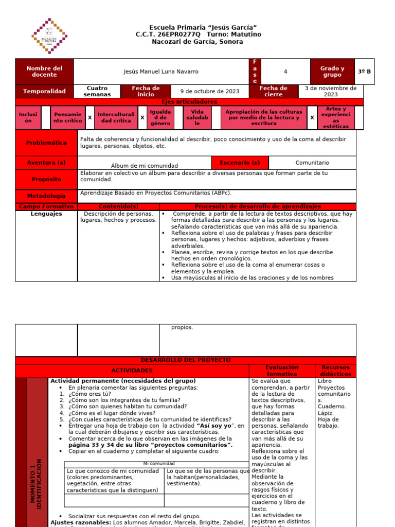 Formato de Planeación Lenguajes Proyecto 2 | PDF