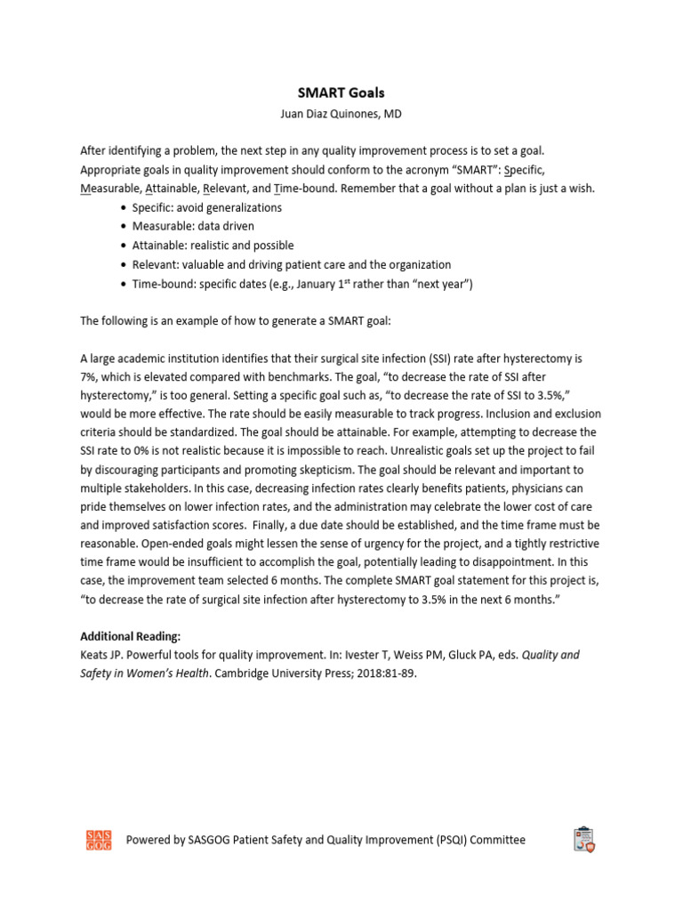 SMART Goals for Patient Safety Improvement | PDF
