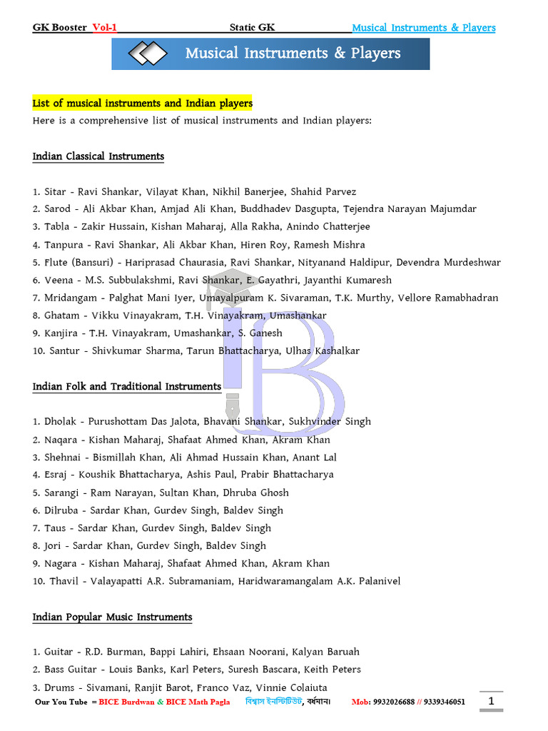 Musical Instruments and Indian Players | PDF