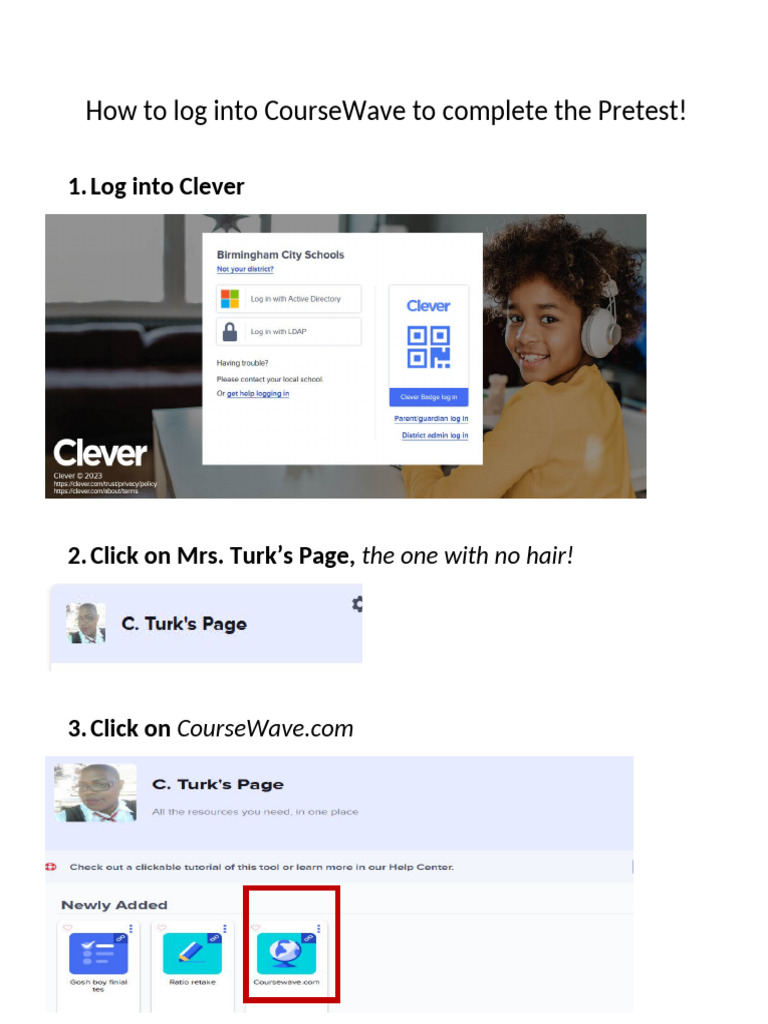 How To Log Into CourseWave To Complete The Pretest | PDF