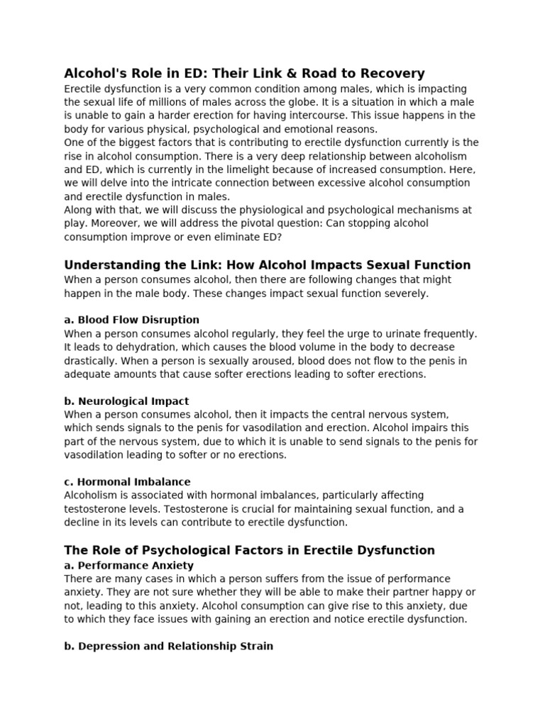Alcohol's Role in ED - Their Link & Road To Recovery | PDF