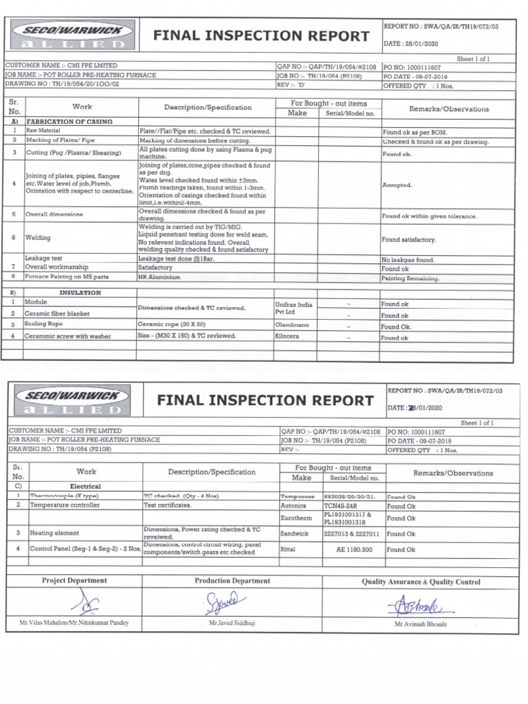 Final Inspection Report QAP Old Report | PDF