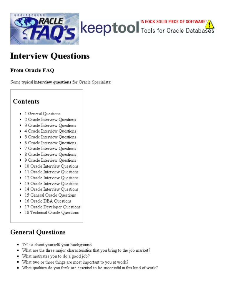 Interview Questions - Oracle FAQ | PDF | Pl/Sql | Sql