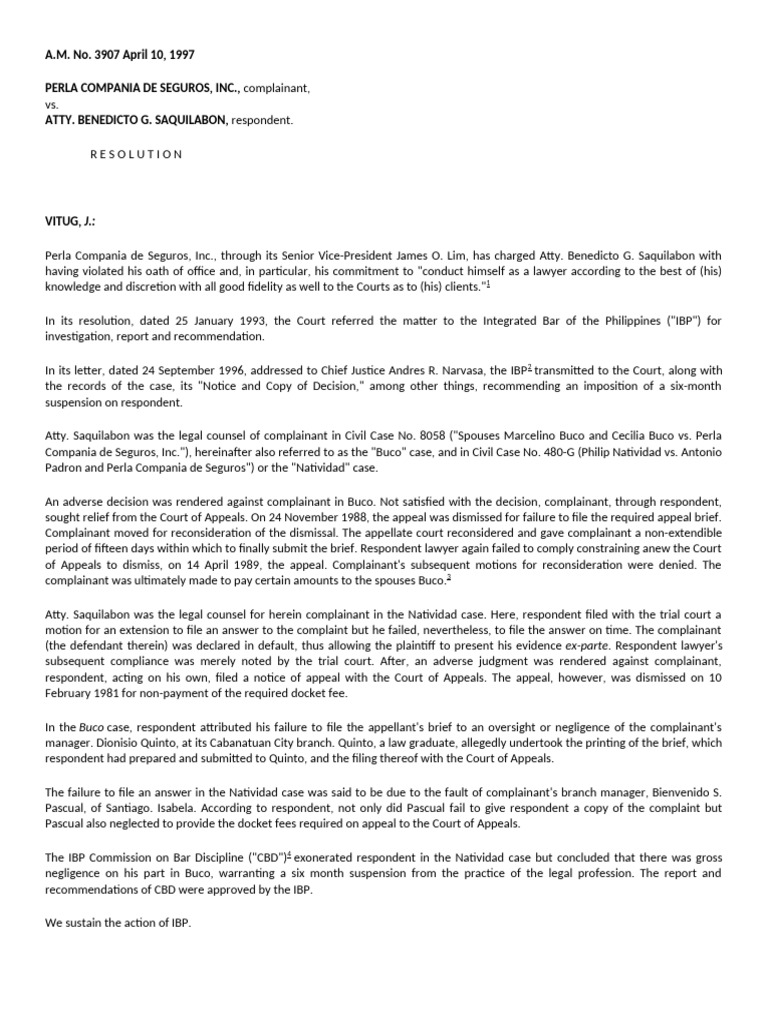 #3 Perla Vs Saquilaban Vs (A.M. No. 3907) | PDF | Complaint | Law