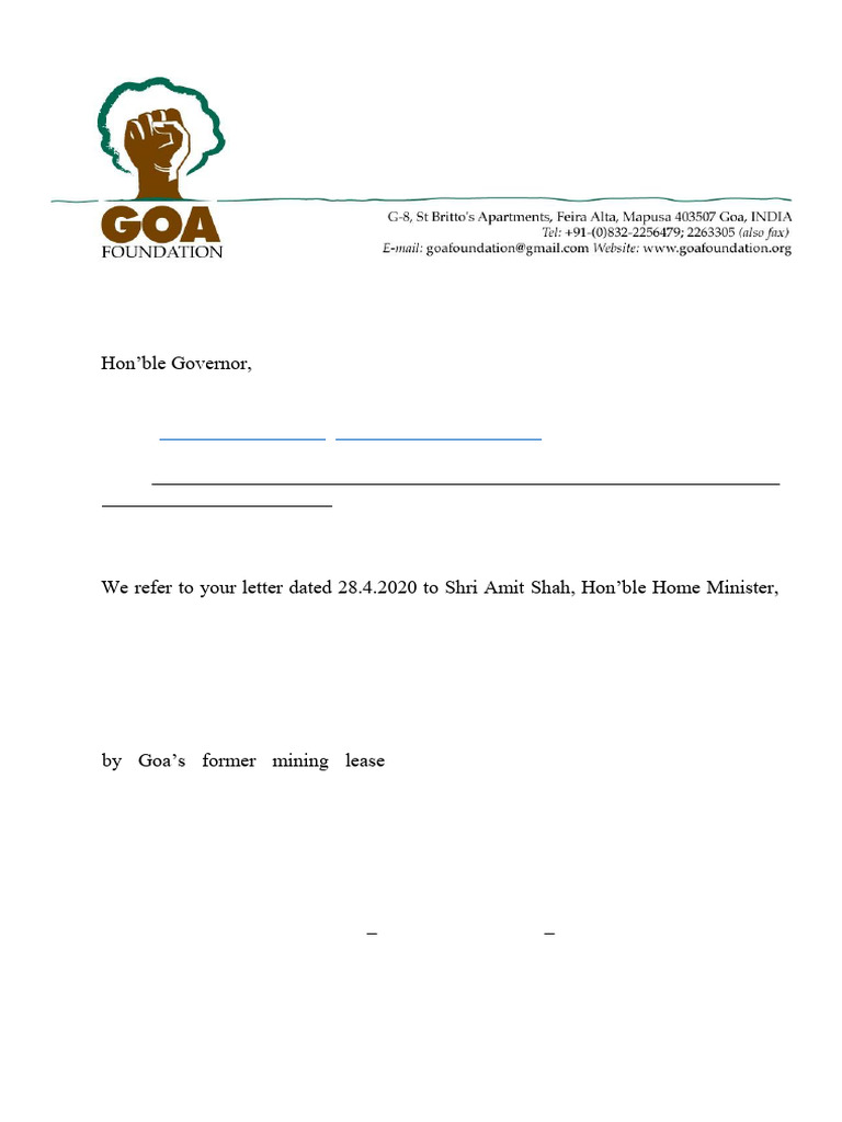 Goa Foundation Letter To Goa Governor | PDF | Mining
