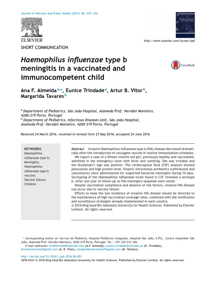 Haemophilus Influenzae Type B Meningitis in A Va - 2017 - Journal of ...