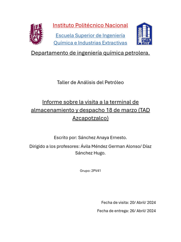 Informe sobre TAD 18 de marzo Azcapotzalco | PDF | Petróleo | Negocios