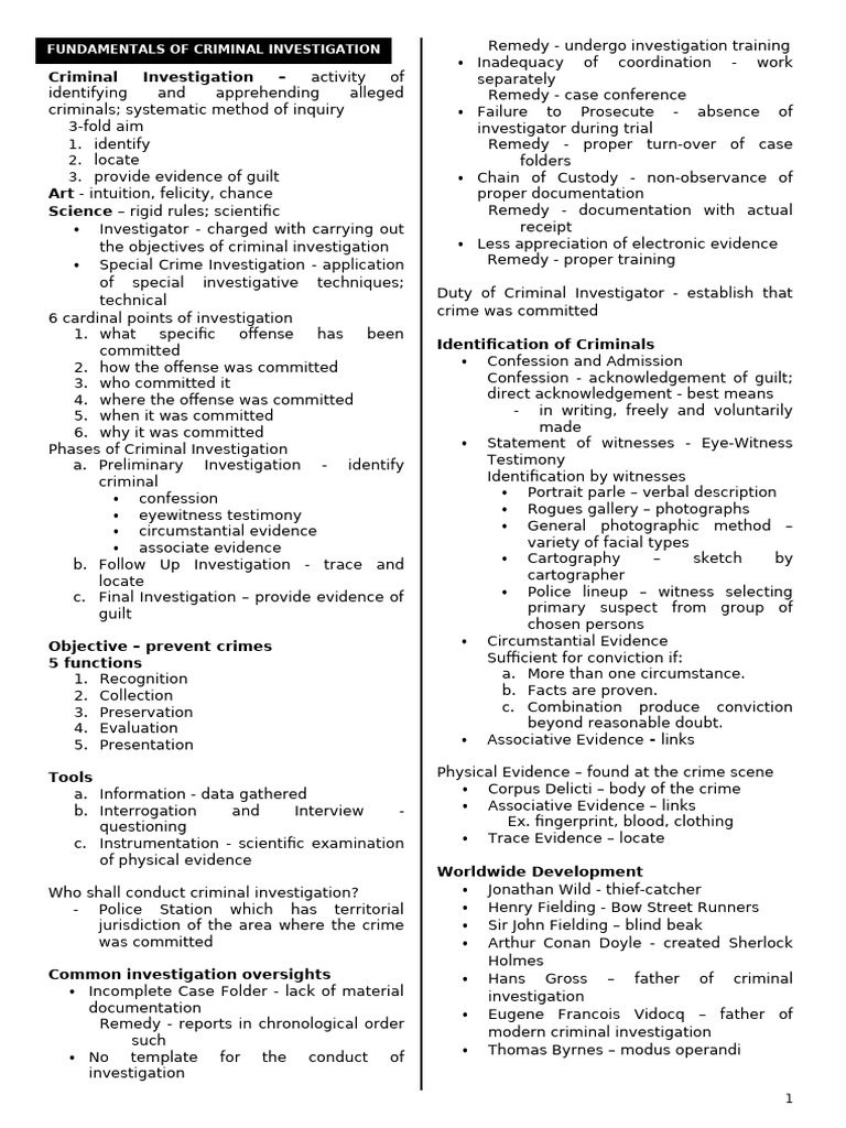Summary Notes - Crime Detection and Investigation | PDF