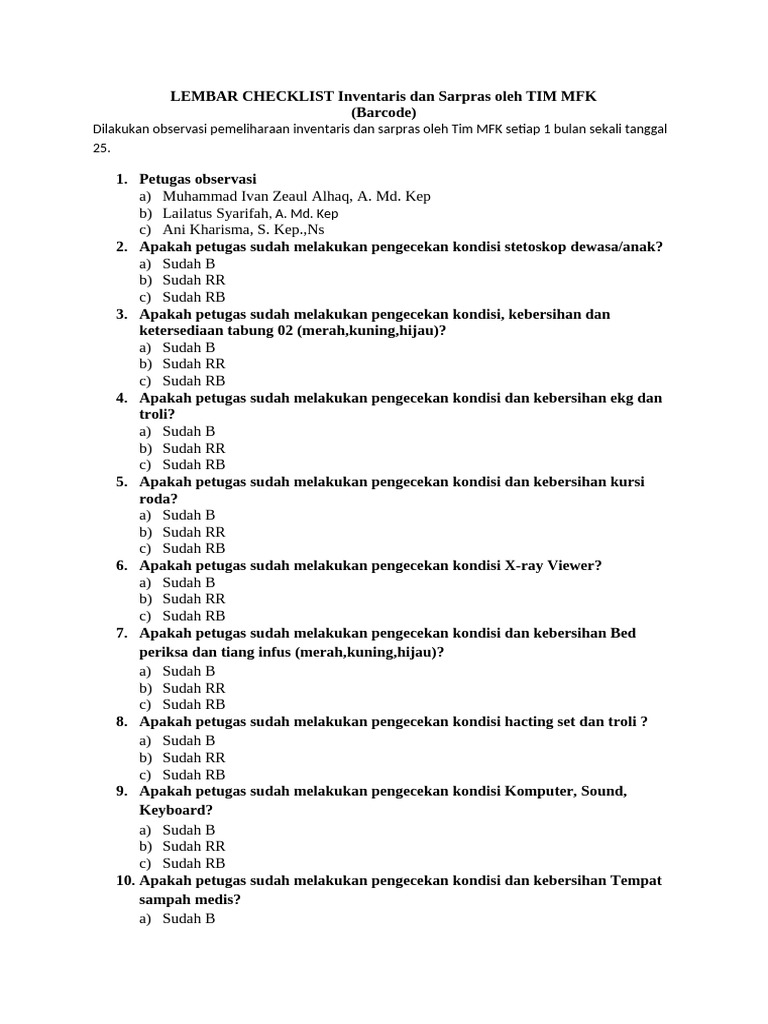 Checklist MFK UGD | PDF