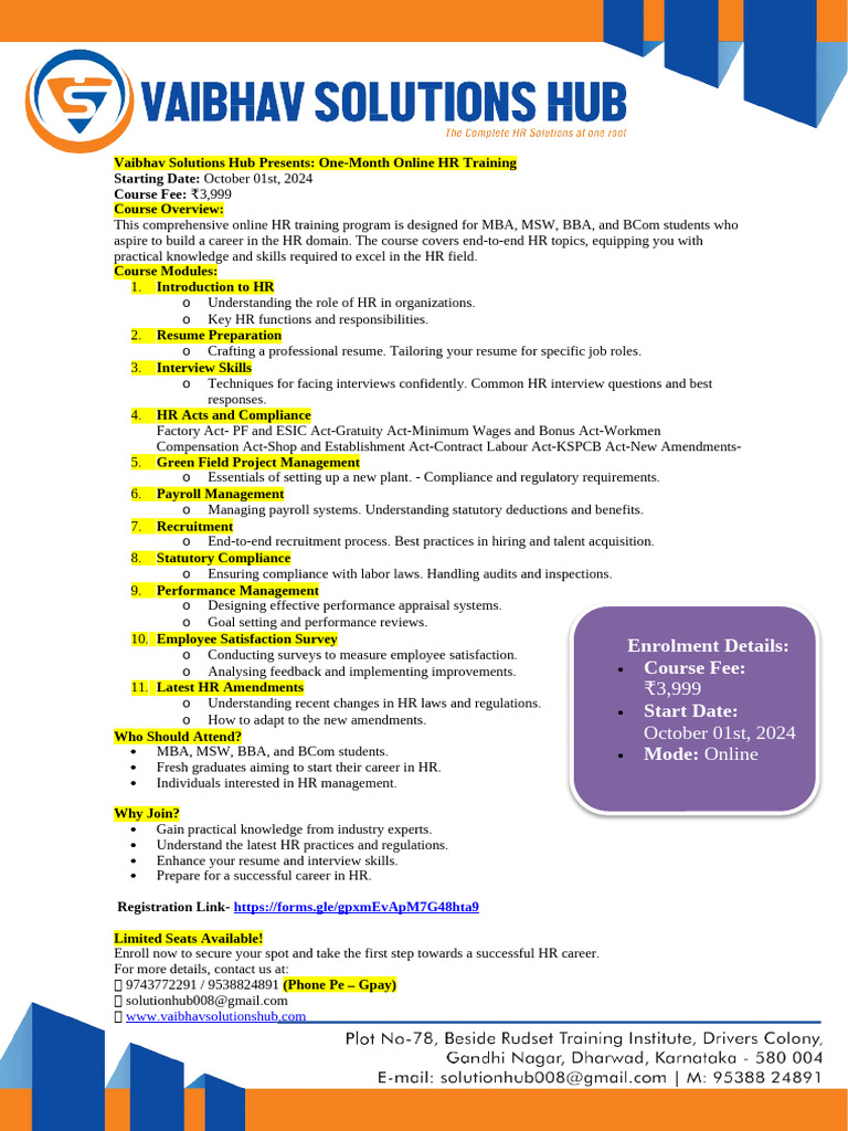 One Month Hr Training Pdf