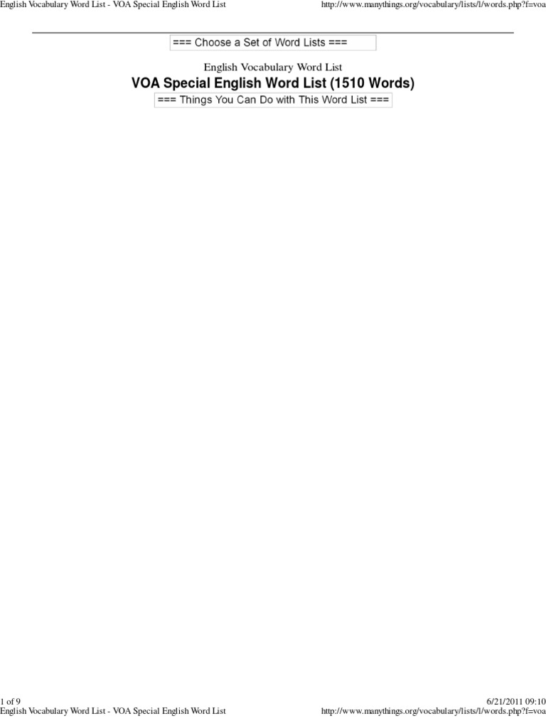 English Vocabulary Word List - VOA Special English Word List | PDF ...