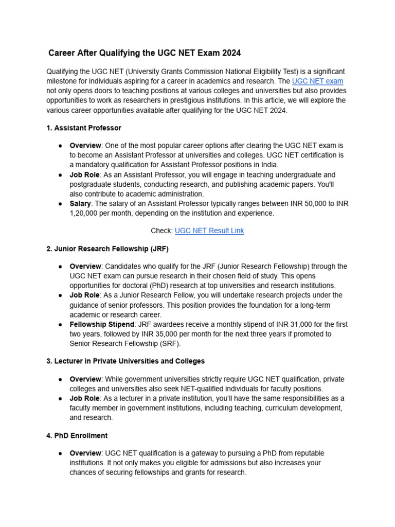 Career Paths After UGC NET Qualification | PDF | Professor | Doctor Of ...