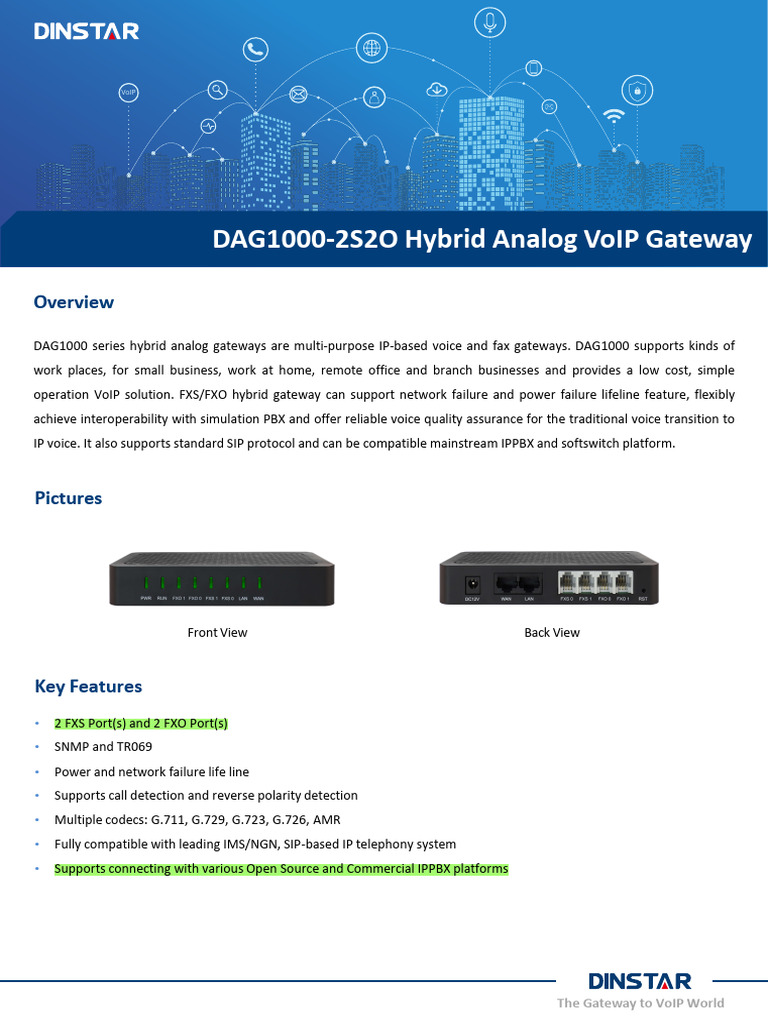 DAG1000-2S2O Analog VoIP Gateway Datasheet | PDF