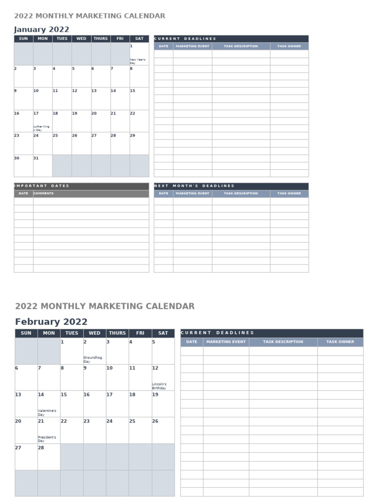 3.6. Bảng Mẫu Checklist Event Marketing Monthly Calendar | PDF