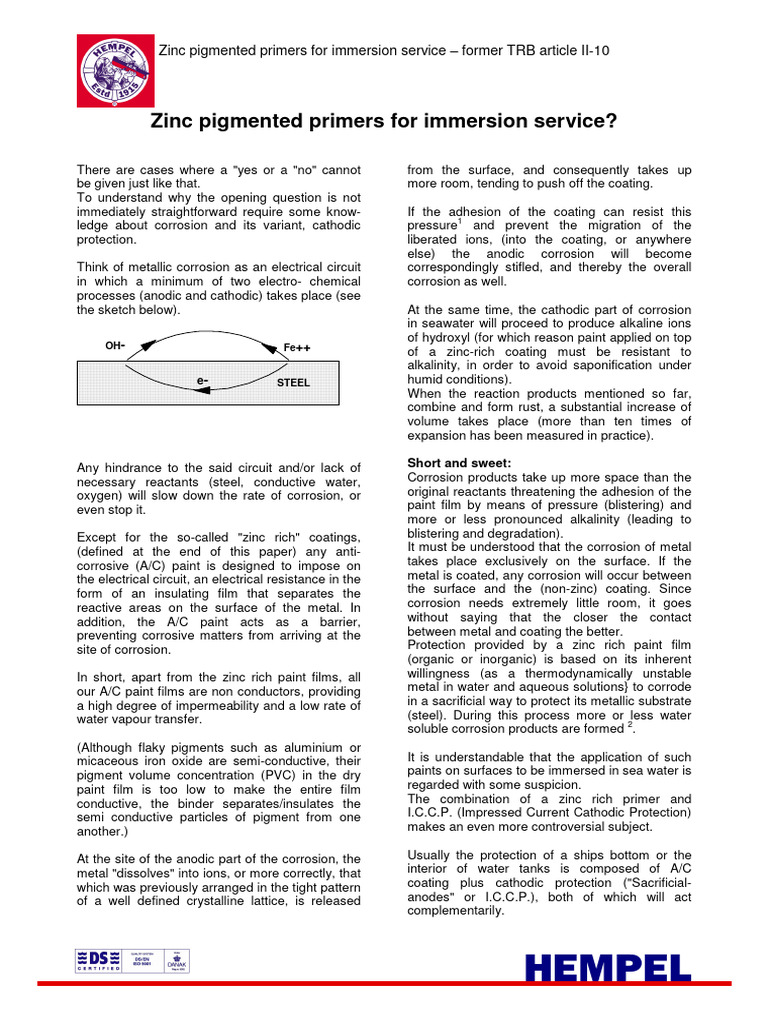 E - Zinc Primers For Immersion Service | PDF