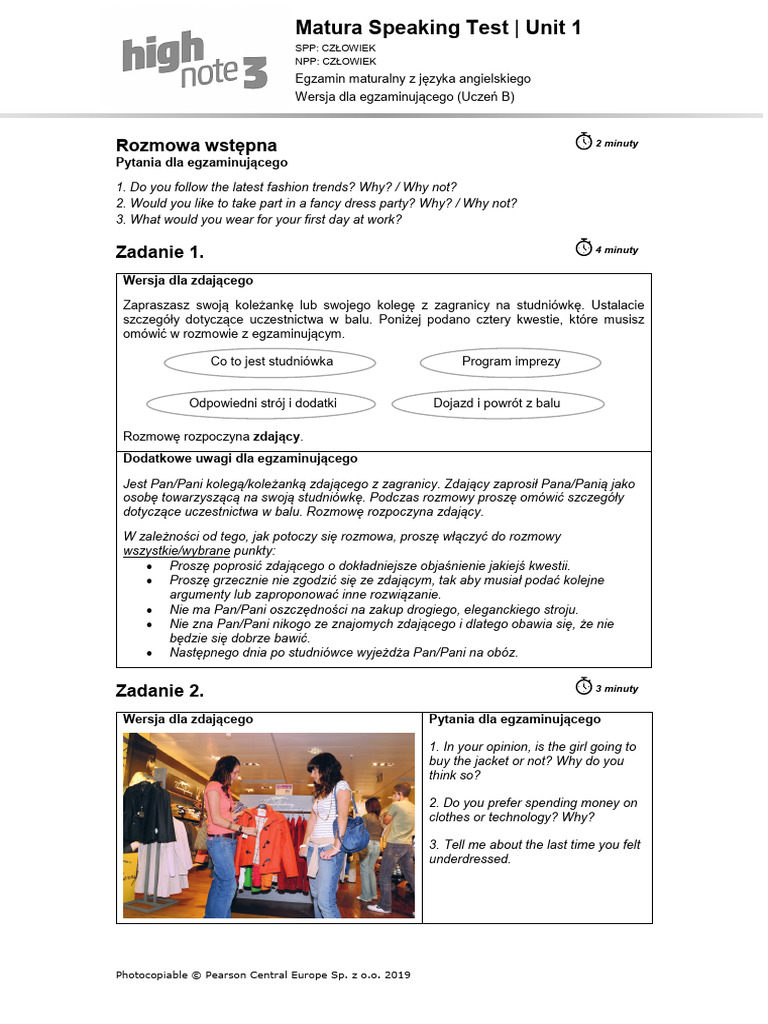 HighNote3 U1 Matura Speaking Test Student B | PDF