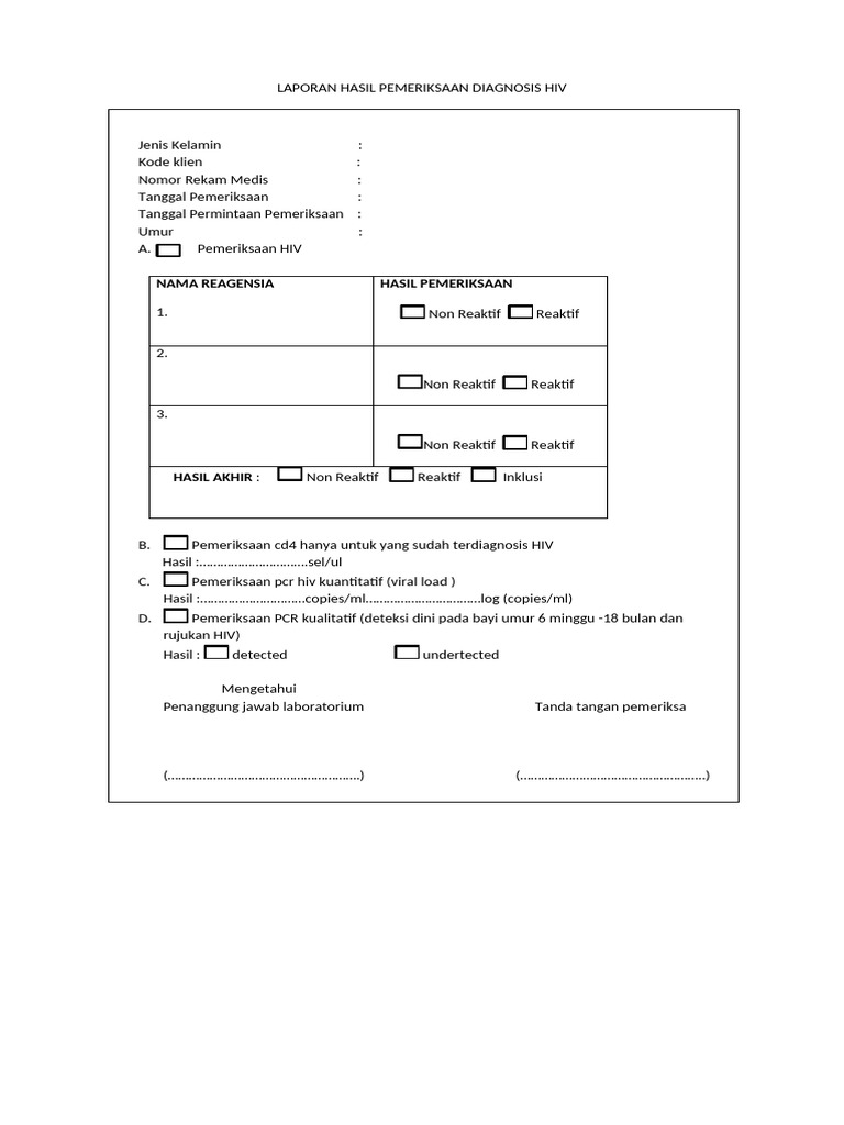 Laporan hasil pemeriksaan diagnosis hiv pdf