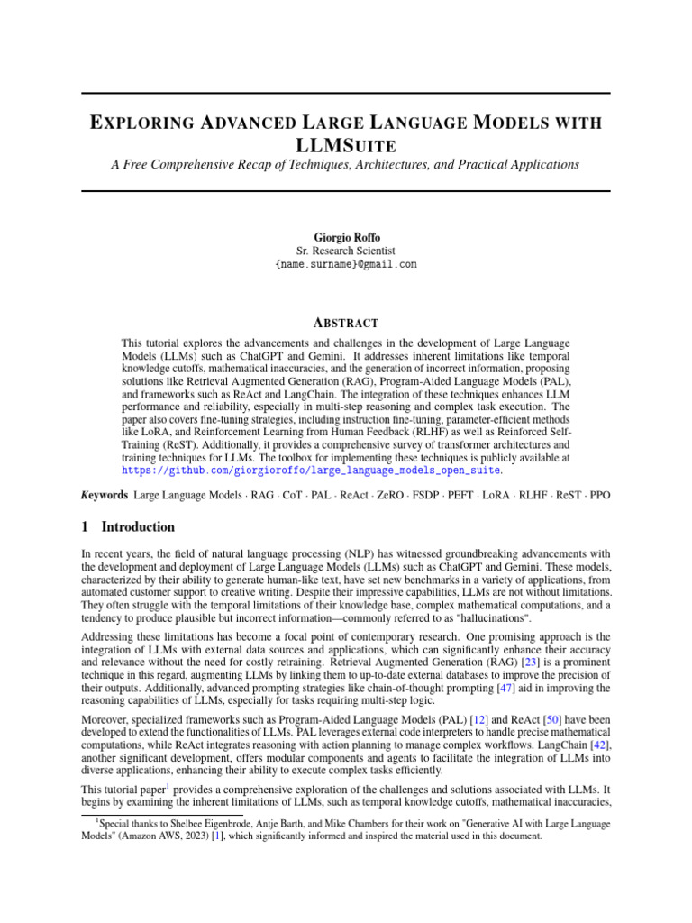 Exploring Advanced Large Language Models With LLMsuite | PDF