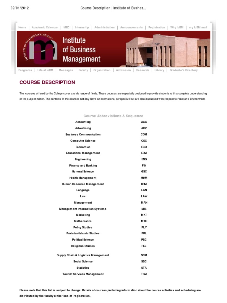 Course Description - Institute of Business Management | PDF | Economics ...