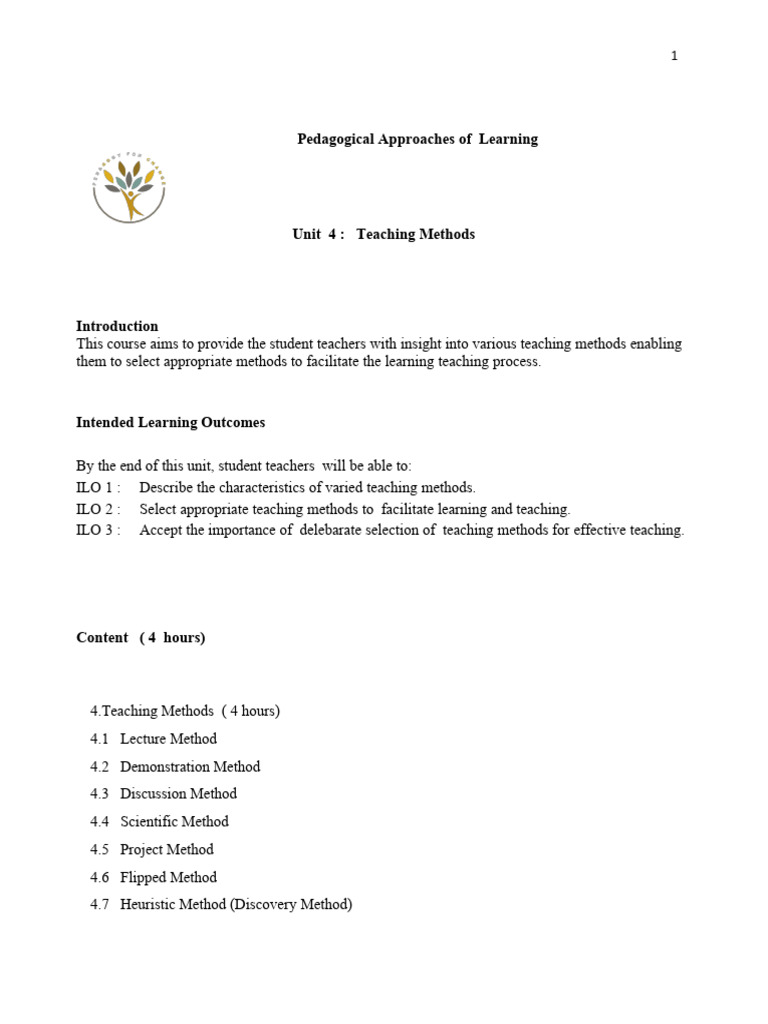 Unit 4 Teaching Methods | PDF