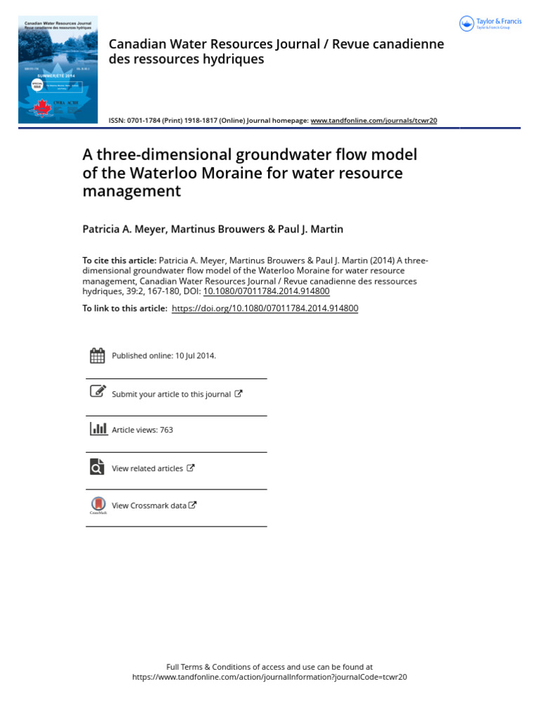 A Three-Dimensional Groundwater Flow Model of The Waterloo Moraine For ...