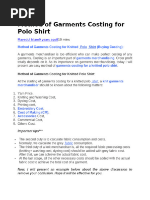 cost for polo shirt