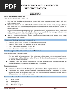 BANK RECONCILIATION STATEMENT NOTES