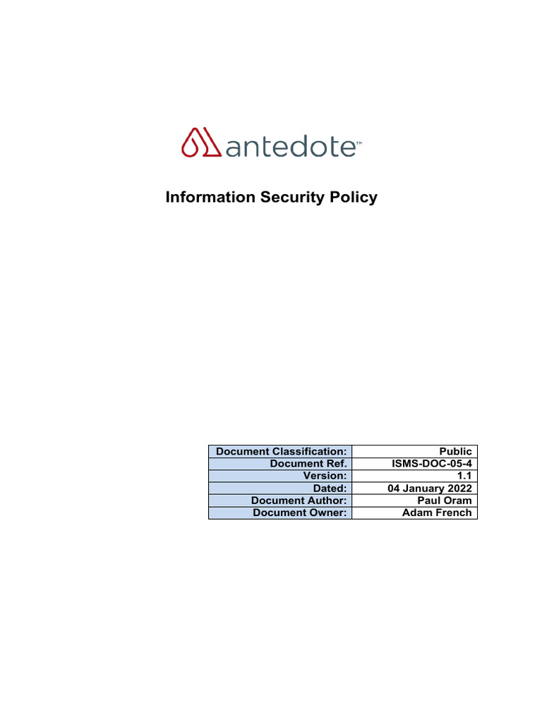 ISMS DOC 05 4 Information Security Policy V1 1 Final | PDF