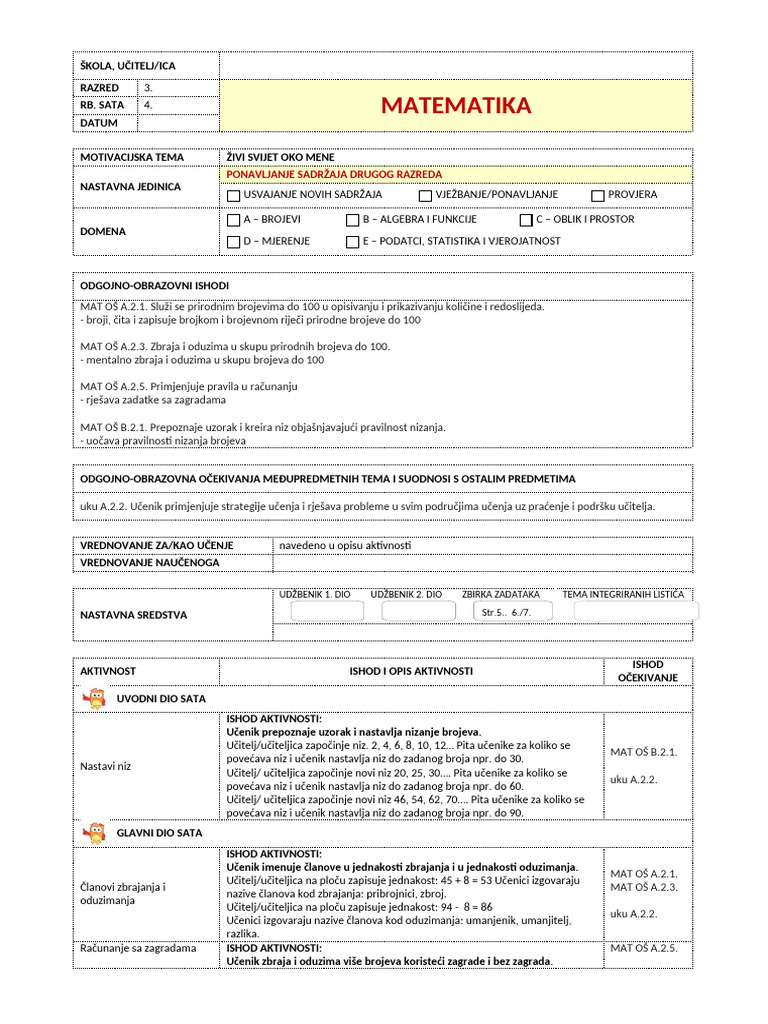 Ponavljanje Sadržaja Drugog Razreda | PDF
