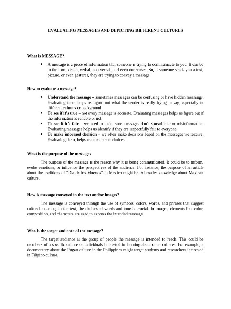 Evaluating Messages and Depicting Different Cultures | PDF