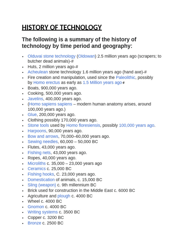 Timeline of Technology Development | PDF | Homo | Social Science
