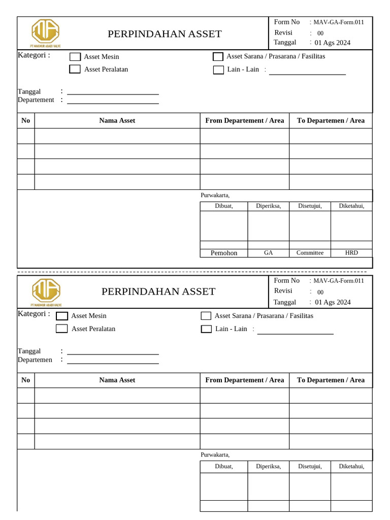 MAV-GA-Form.011 Form Pemindahan Asset Perusahaan | PDF