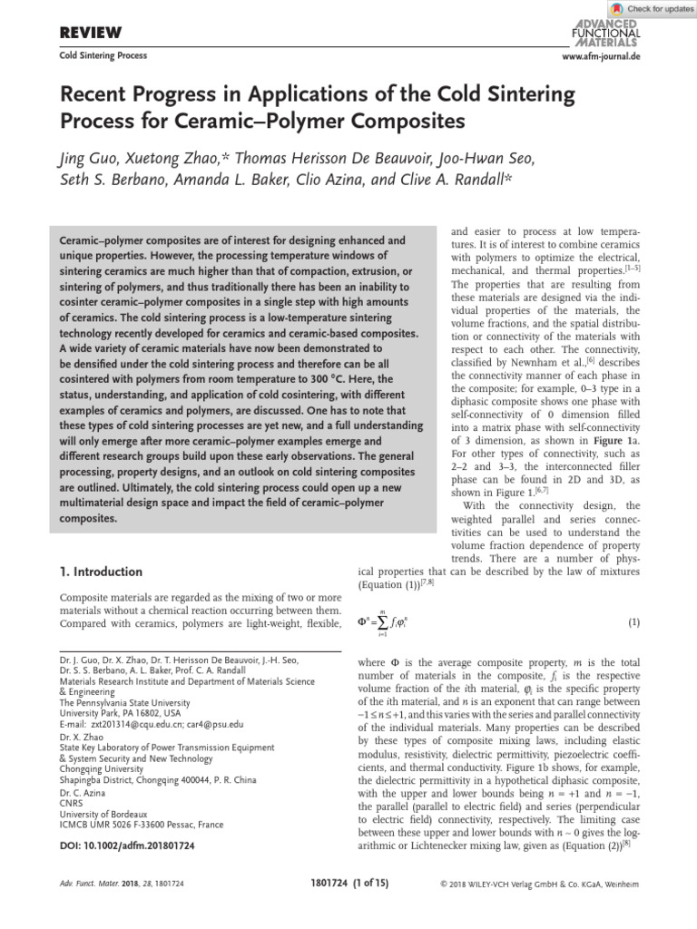 Recent Progress in Applications of The Cold SinteringProcess For ...