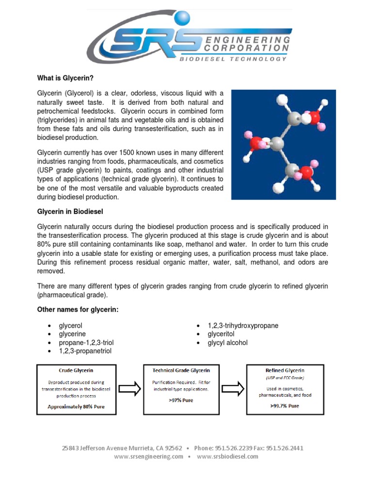 Glycerin Purification Glycerol Biodiesel