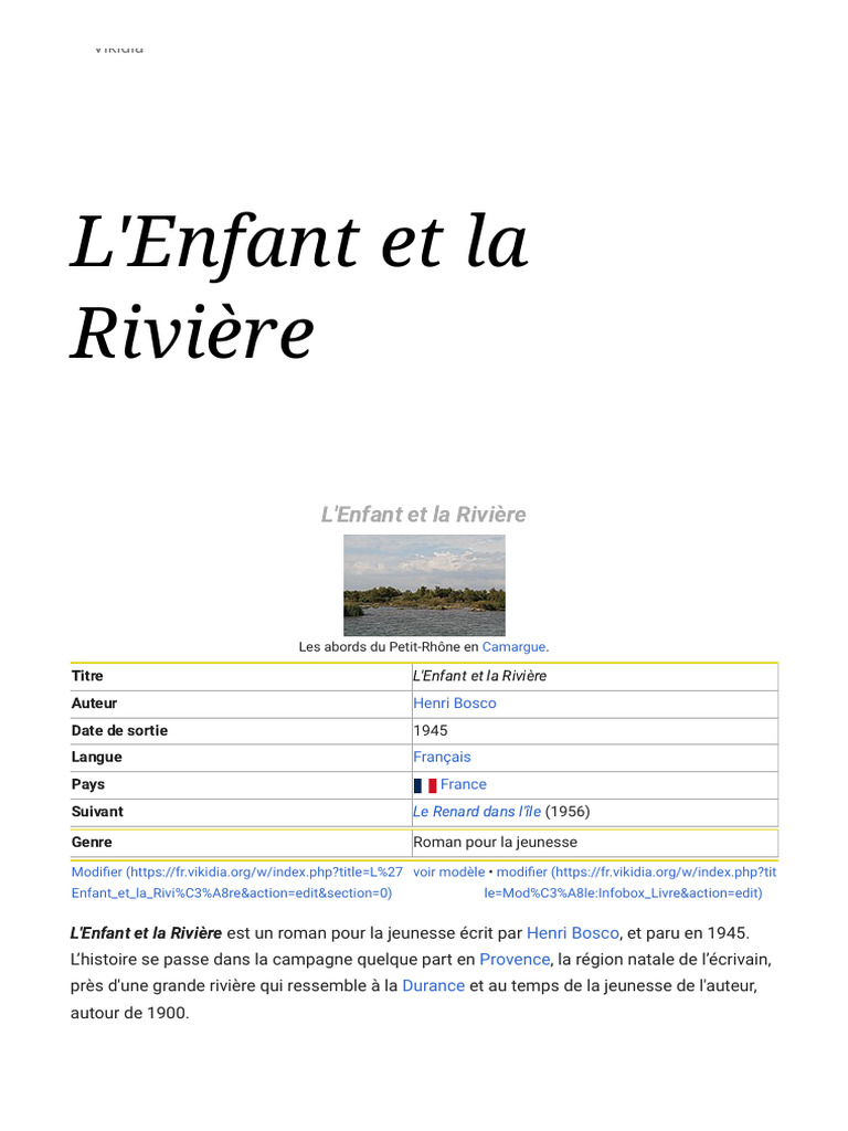 L'Enfant Et La Rivière - Vikidia, L'encyclopédie Des 8-13 Ans | PDF