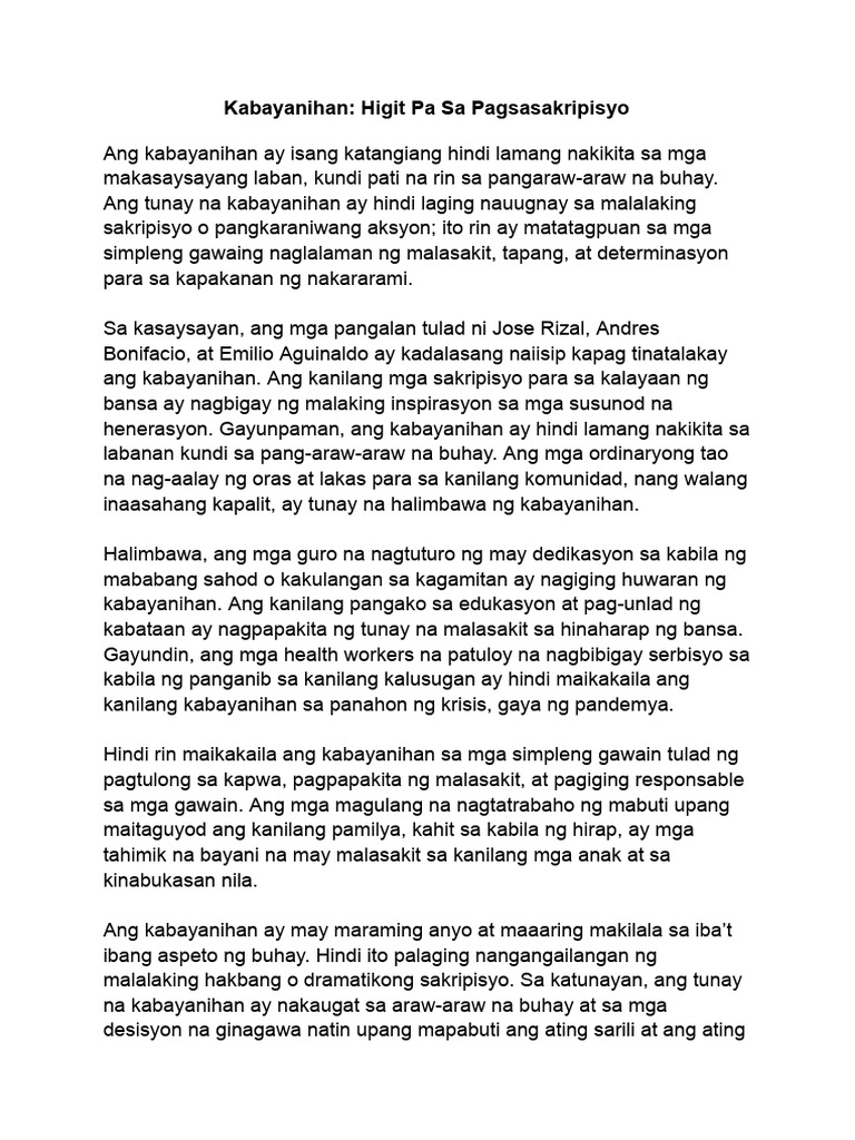 Kabayanihan - Higit Pa Sa Pagsasakripisyo | PDF