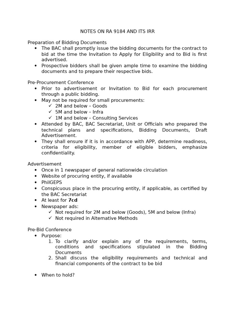 Notes On Ra 9184 and Its Irr | PDF