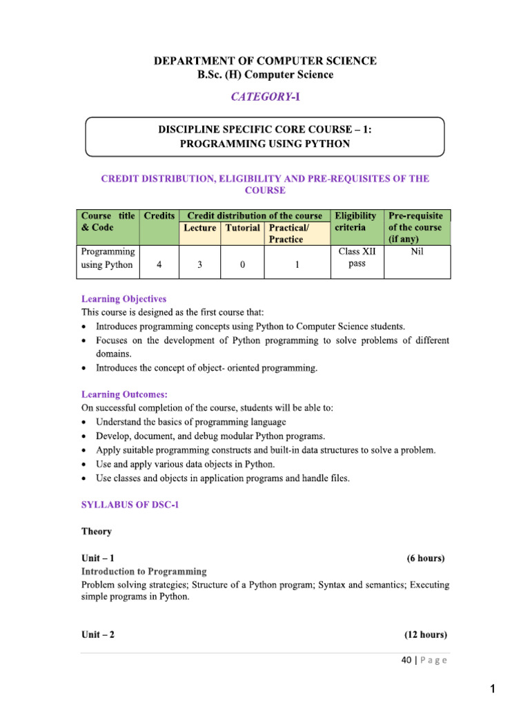 BSc(H) CS 1st year (1) | PDF