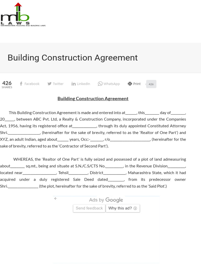 Building Construction Agreement - Maharashtra Housing and Building Laws ...