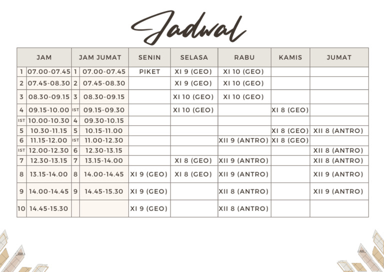 Putih Dan Coklat Minimalis Jadwal Mingguan Class Schedule_20240817 ...