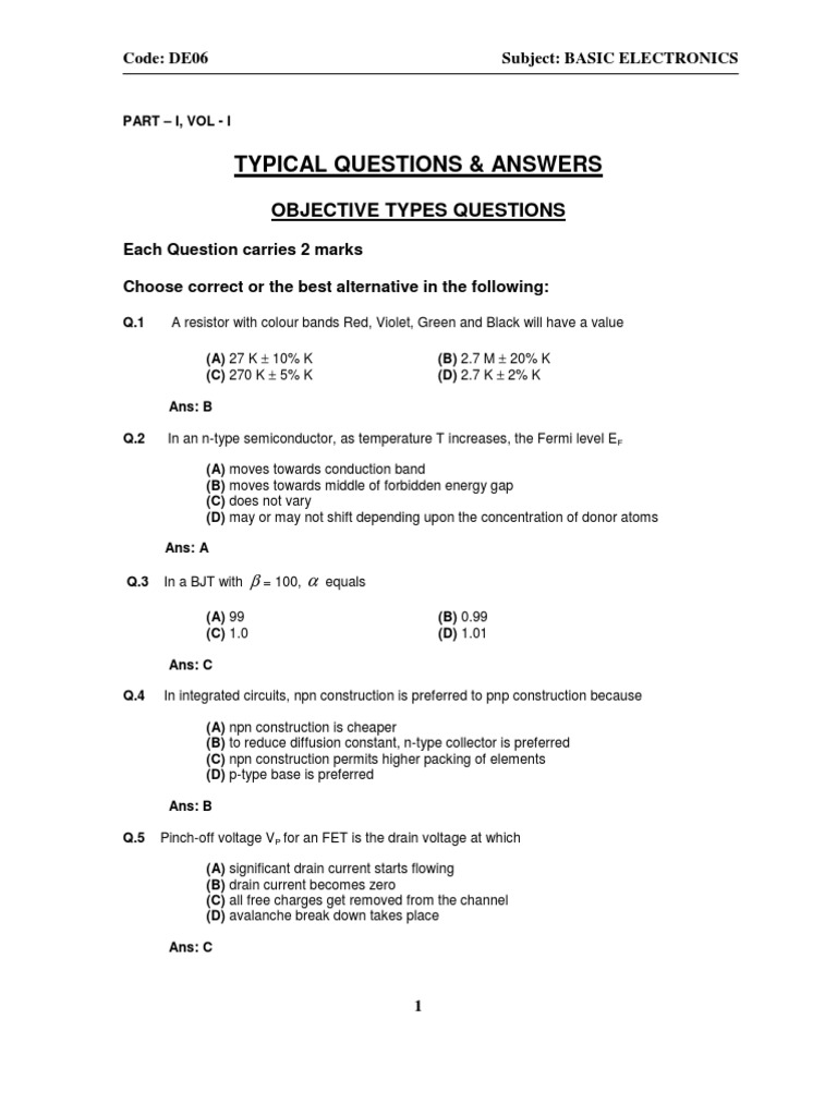 Diode and Transistor MCQs Guide | PDF | P–N Junction | Bipolar Junction ...