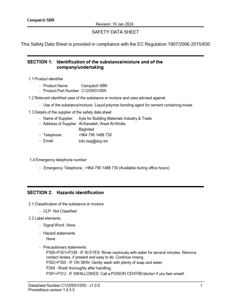 Cempatch SBR - MSDS - 10 | PDF