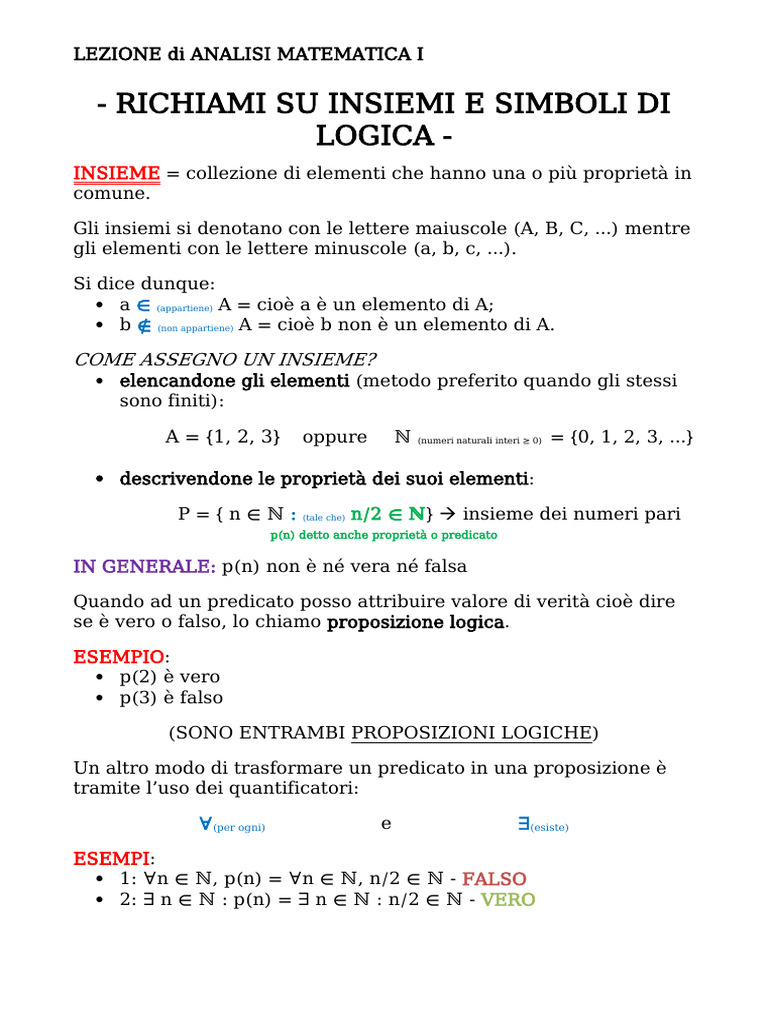 1 - Richiami Su Insiemi e Simboli Di Logica | PDF