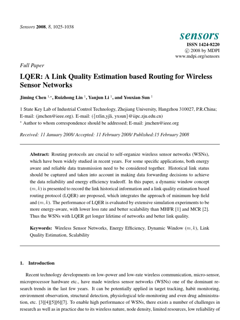 LQER: Link Quality Routing for WSNs | PDF | Routing | Wireless Sensor ...