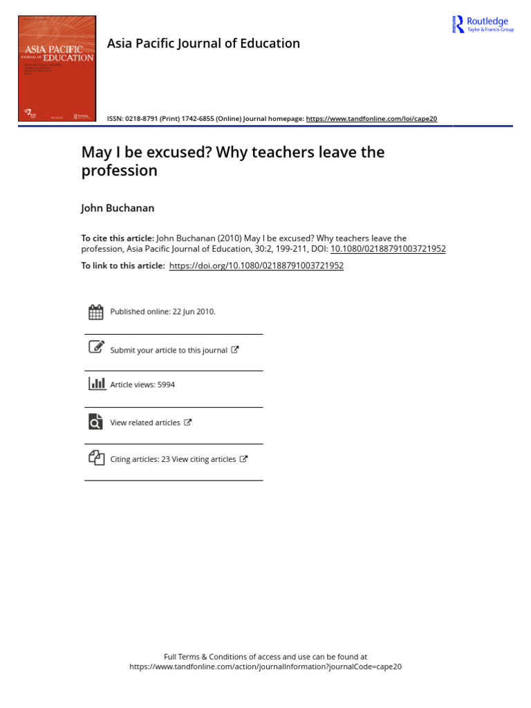May I Be Excused Why Teachers Leave The Profession | PDF