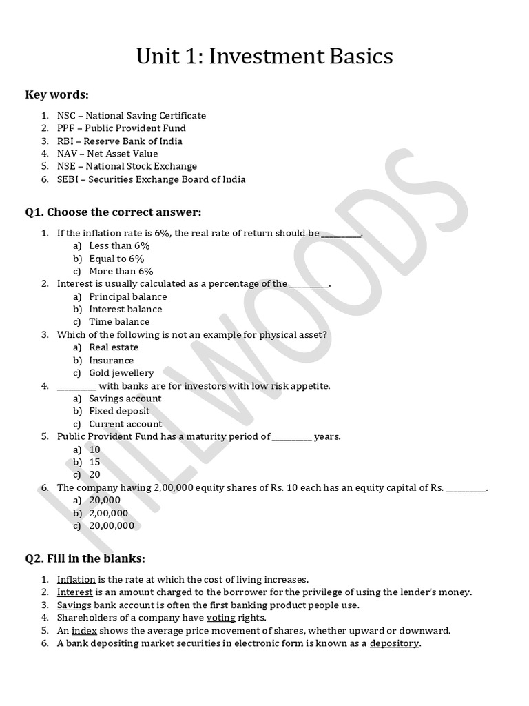 Unit 1 Investment Basics Pdf