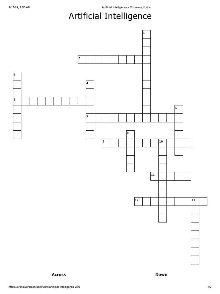 Artificial Intelligence Crossword PDF Artificial Intelligence Artificial Intelligence Crossword PDF Artificial Intelligence