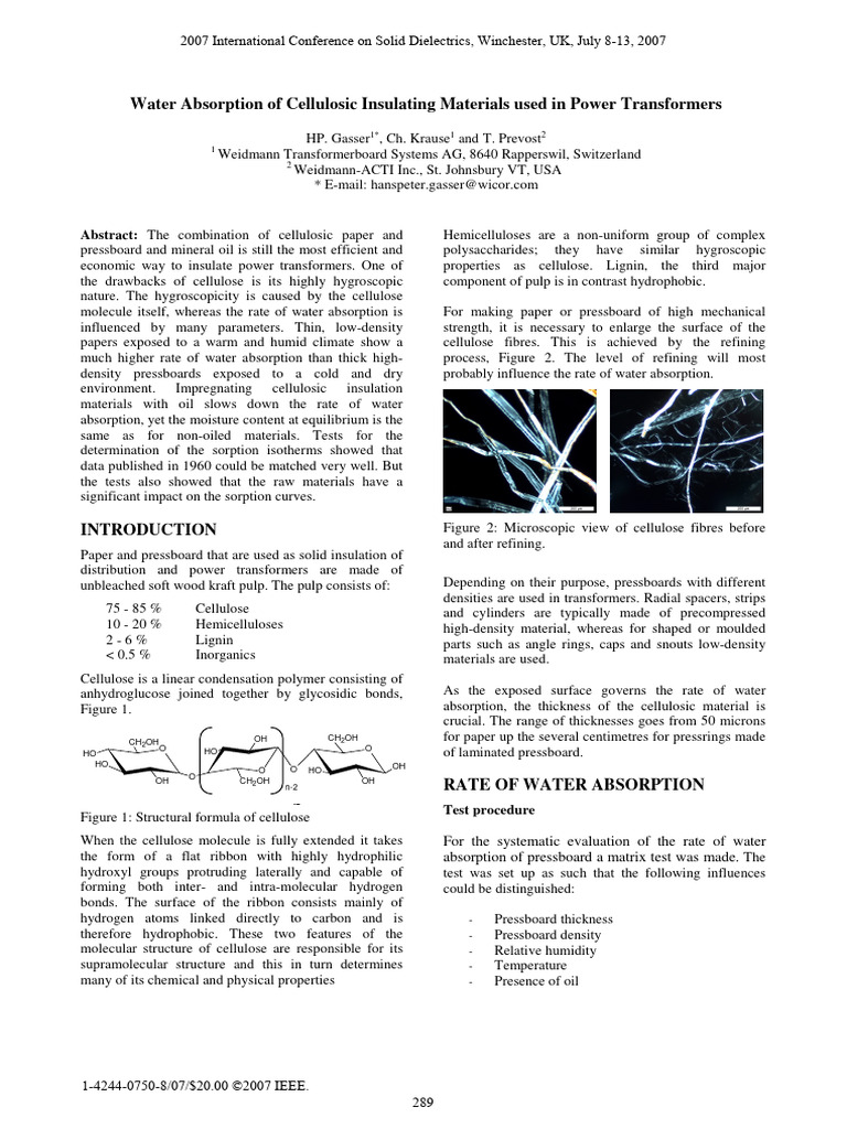 Water Absorption of Cellulosic Insulating Materials Used in Power ...