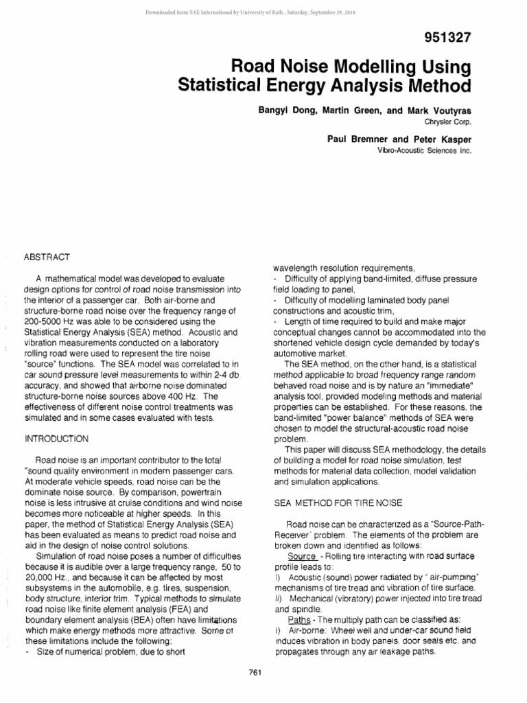 Road noise modelling using sea method pdf
